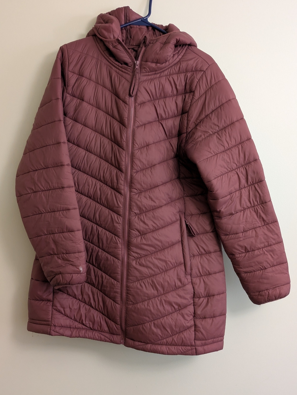 Women's Quilted Hooded Coat - Mauve